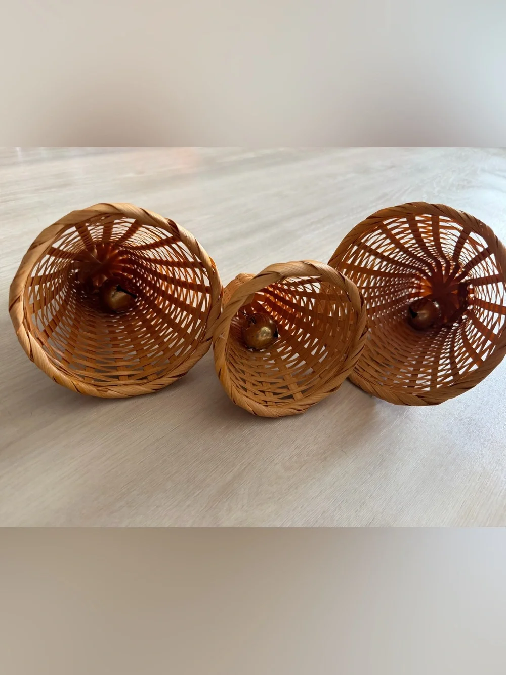 Vintage Holiday Wicker Bells Set of Rustic Christmas Boho
